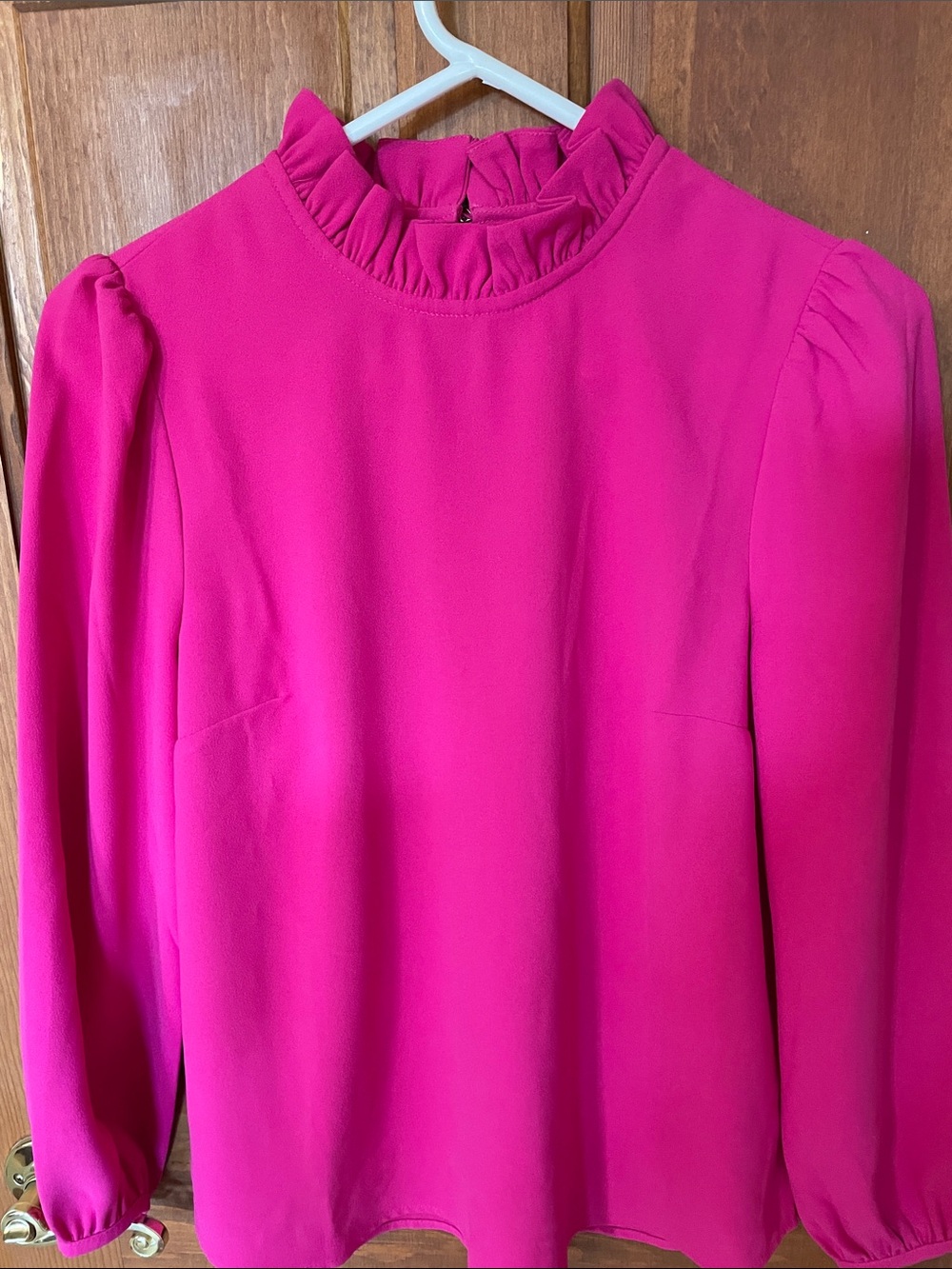 Jcrew pink ruffle neck top